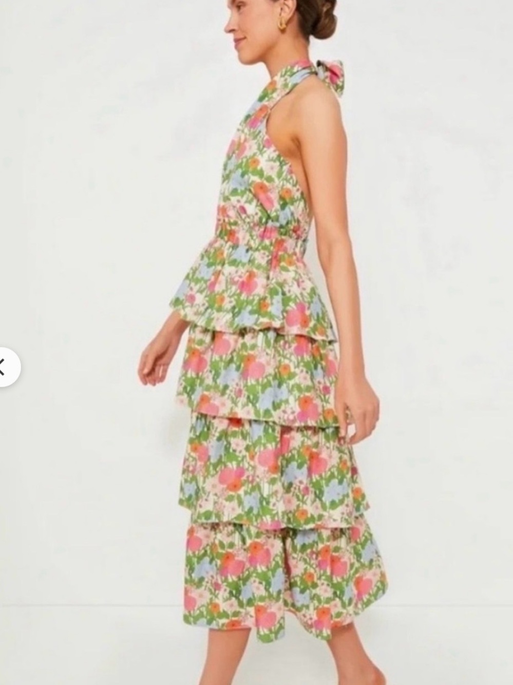 Tuckernuck Pink Green Floral Tiered Midi Dress